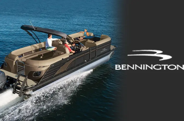 Bennington pontoon boat cruising with passengers